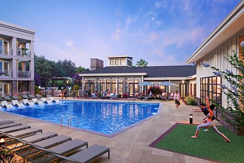 a rendering of the pool area at the residences at omni louisville apartments