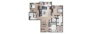 a floor plan of a two bedroom apartment with two bathrooms and a balcony