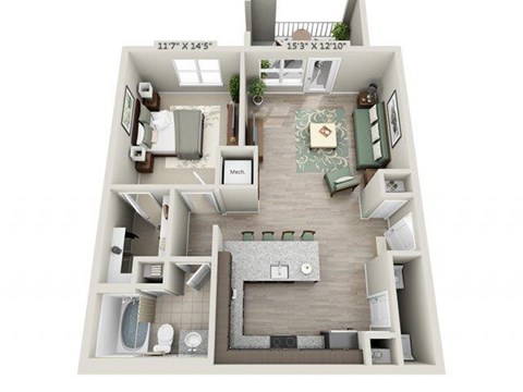 The Centennial one bedroom one bathroom