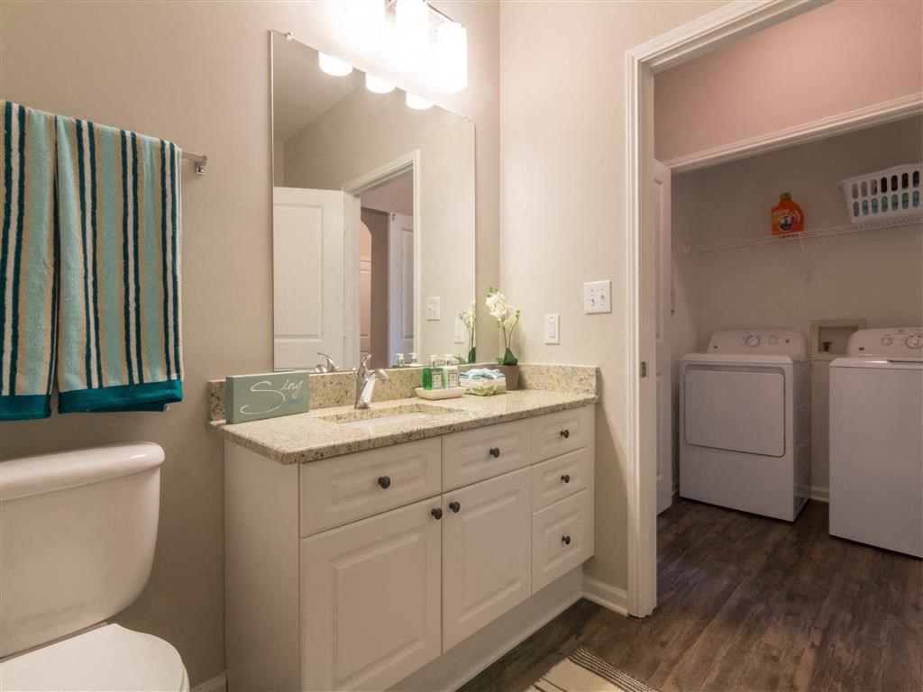 Bathroom With Vanity Lights at The Pointe at Suwanee Station, Suwanee, GA, 30024