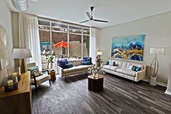 Living room area at Mariposa Lofts, Atlanta, Georgia