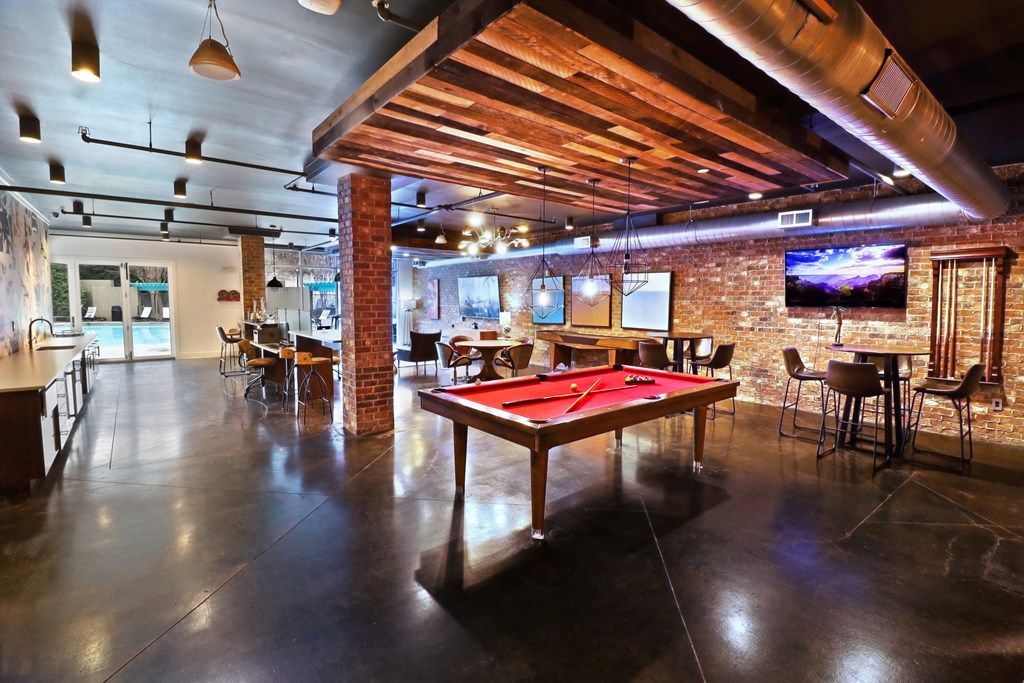 clubroom with billiards at Mariposa Lofts, Atlanta