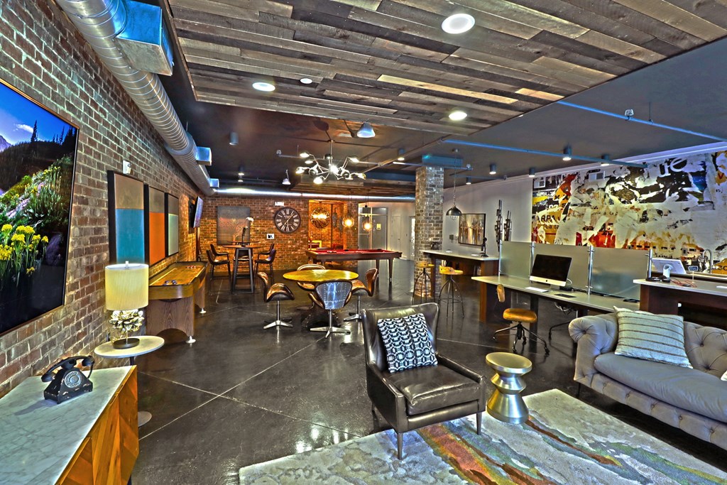 Clubroom and workshare lounge at Mariposa Lofts, Georgia