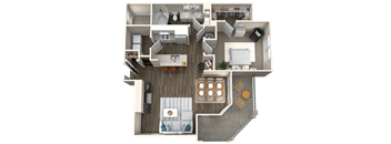A 3D floor plan of a house showing all the rooms and their layout.