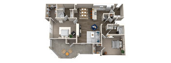 A detailed 3D floor plan of a house showing all rooms and their furnishings.