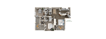 A floor plan of a house with a kitchen, living room, and bedrooms.