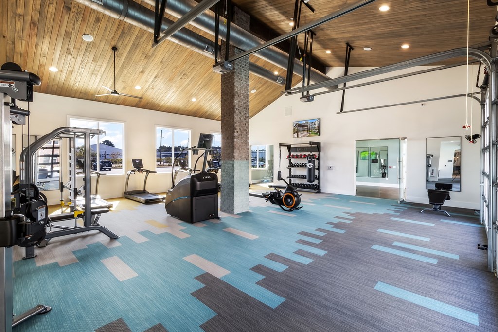 the gym at the flats at big tex apartments