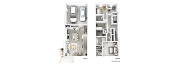 a floor plan of a house and a car in a garage