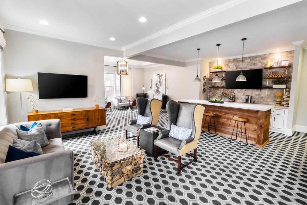 Living Room With Kitchen at The Pointe at Suwanee Station, Georgia