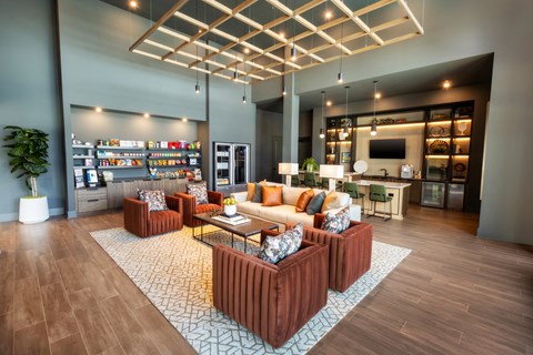 a living room with couches and a table