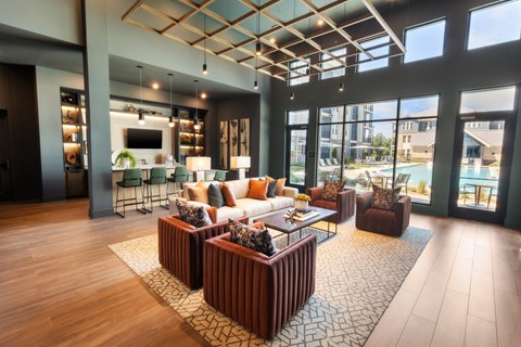 a living room with a couch and a table