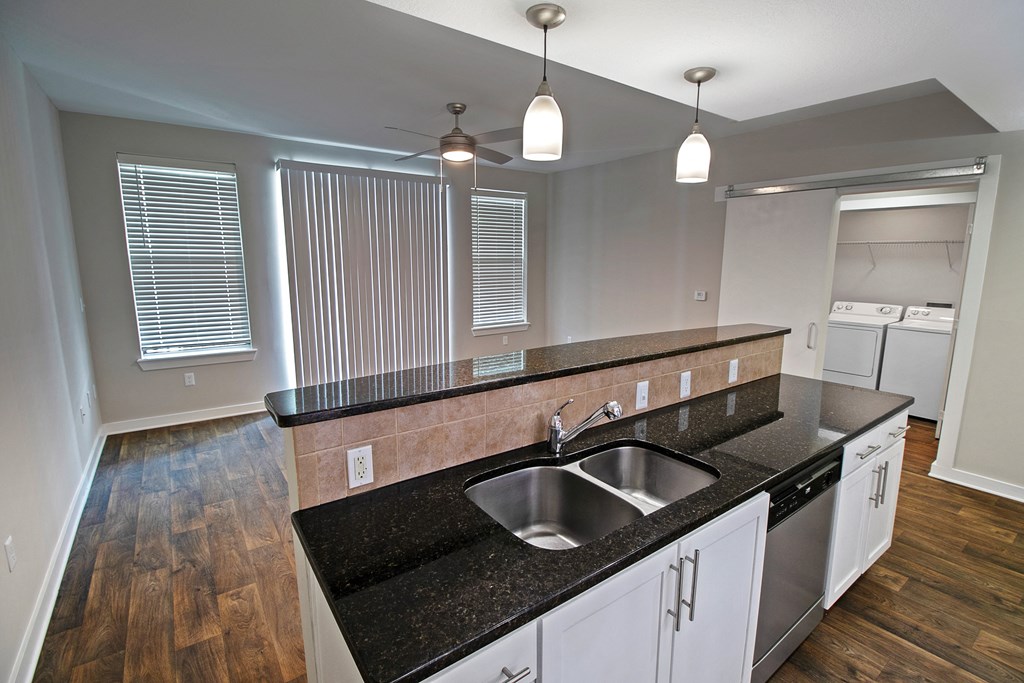 Renovated Adams Kitchen and Living Room at West Inman Lofts Apartments, Atlanta