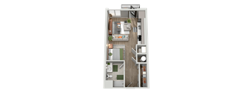 a 3d rendering of a 1 bedroom floor plan