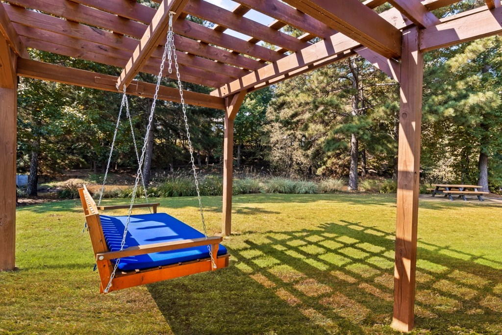 lakeside pergola swingsn at Lullwater at Calumet, Georgia