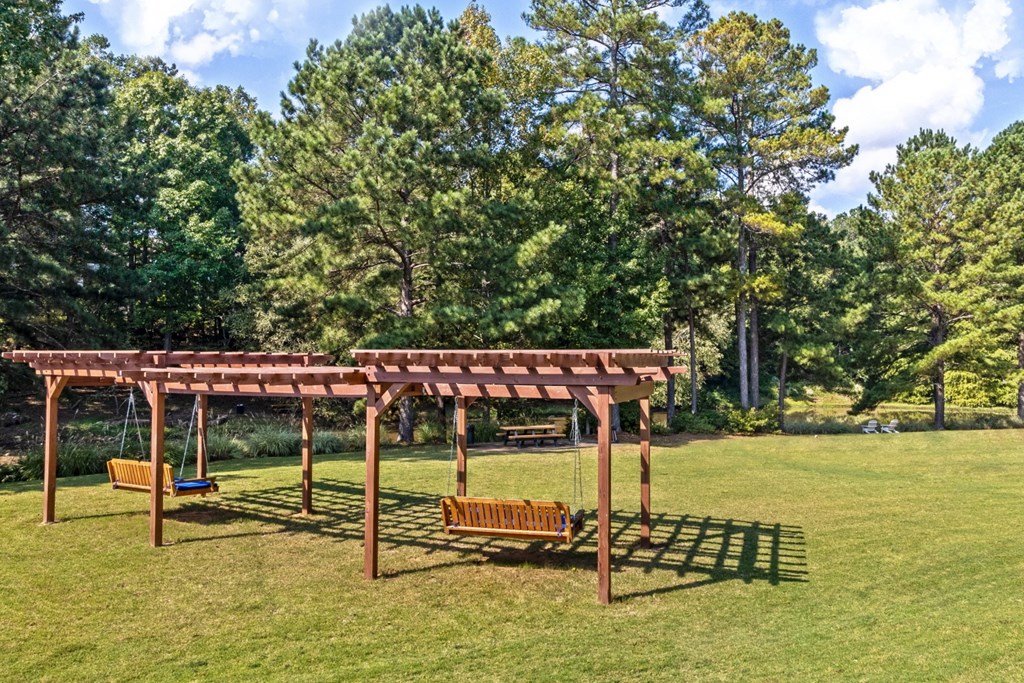 lakeside pergola swingsn at Lullwater at Calumet, Georgia