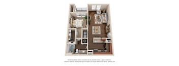 a 3d floor plan of a 1 bedroom apartment