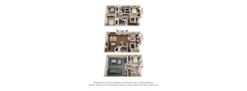 a 3d floor plan of a 3 bedroom apartment