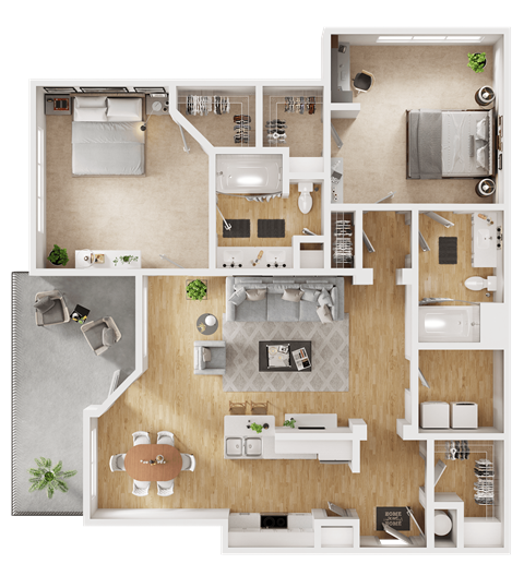 a floor plan of a 3 bedroom apartment