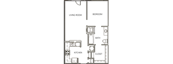 1 Bedroom 1 Bath 596 Sq.Ft. Toulouse Floor Plan at The Orleans of Decatur, Georgia, 30033