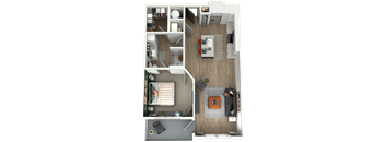 a floor plan of a house with a bedroom and a living room