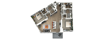 a 3d floor plan of a home with a bedroom and a living room