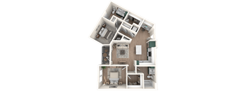 A 3D model of a house showing the layout of the rooms.
