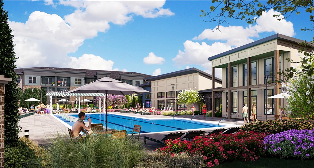 a rendering of the pool area at the residences at omni louisville apartments