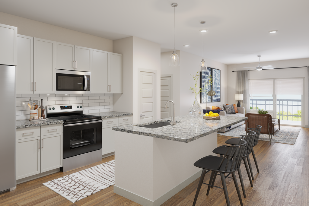 a rendering of a kitchen and living room