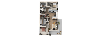 A detailed floor plan of a two-story residential apartment.