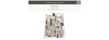 A floor plan of a one-bedroom apartment with a living room, kitchen, and bathroom.