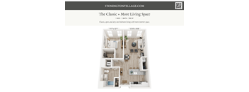 A floor plan of a one bedroom, one bathroom apartment with a living space.