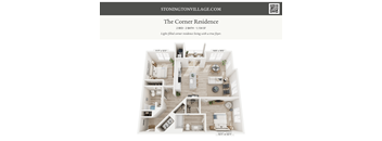 A floor plan of a 2 bedroom, 2 bathroom residence at 1,134 square feet.