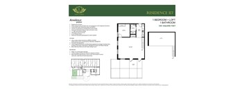 A floor plan for a residence with a kitchen, bathroom, and loft.