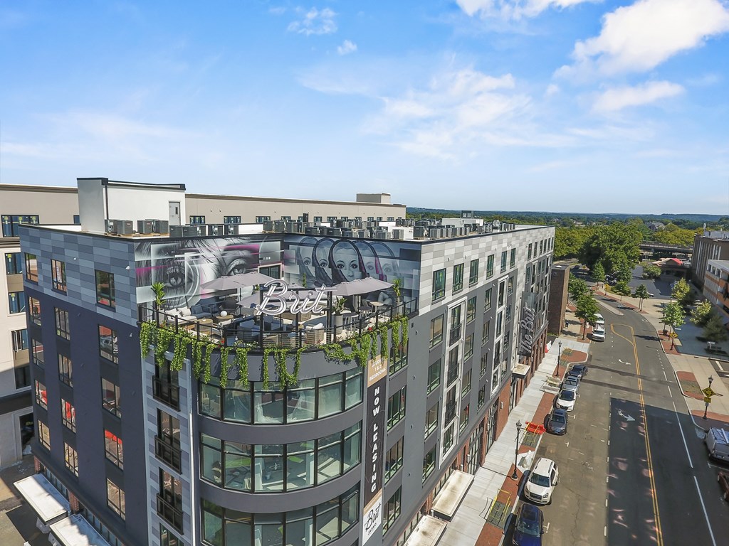 a large building with a large mural on the side of it