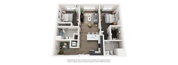 A floor plan of a small apartment with a kitchen, living room, and bedroom.