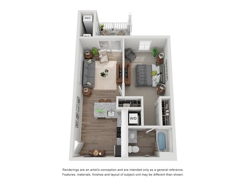 One Bed One Bath Floor Plan at The Beacon at Gateway Apartments, Scarborough, ME, 04074