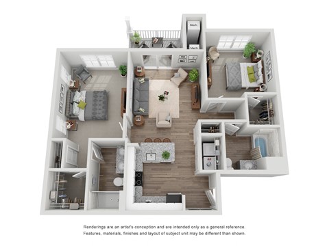Two Bed Two Bath Floor Plan at The Beacon at Gateway Apartments, Scarborough, ME, 04074