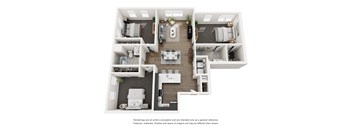 A 3D rendered image of a house layout.