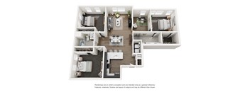 A floor plan of a house with a kitchen, living room, and two bedrooms.
