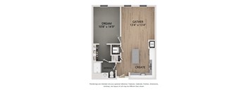 A floor plan of a room with a section labeled "Dream" and another labeled "Gather".
