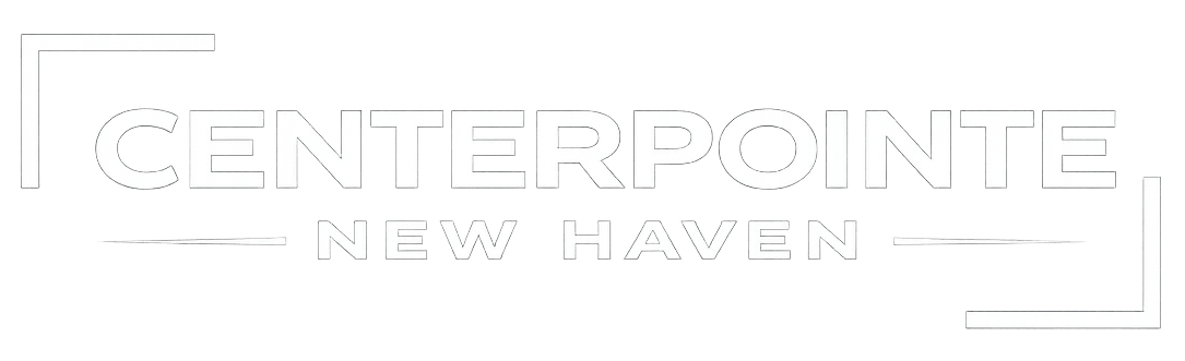 A logo with the text "CENTERPOINTE NEW HAVEN" in white on a green background.