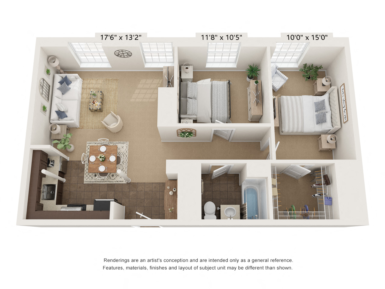 2 bed 2 bath CT2a_Flat Floor Plan at Clocktower and Velvet Mill Apartments, Manchester, CT