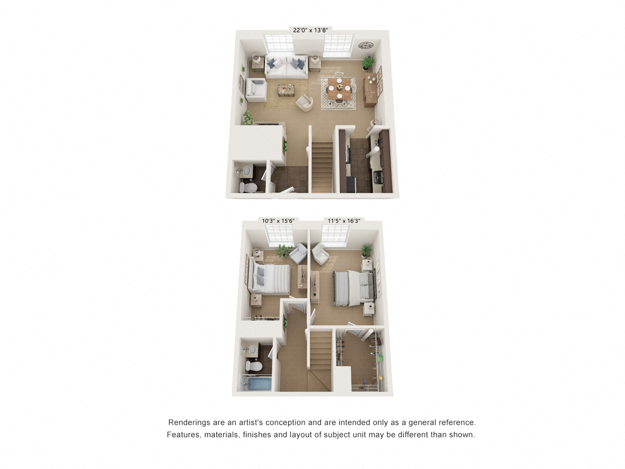 2 bed 2 bath CT2bdpx Floor Plan at Clocktower and Velvet Mill Apartments, Manchester, Connecticut