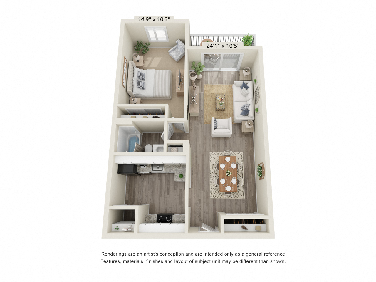 1 Bedroom floor plan at Gull Harbor Apartments, New London
