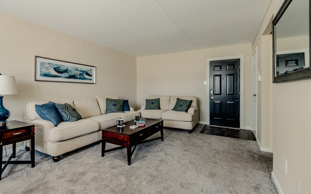 a living room with a couch and a coffee table at Glen Hollow, Croydon, PA