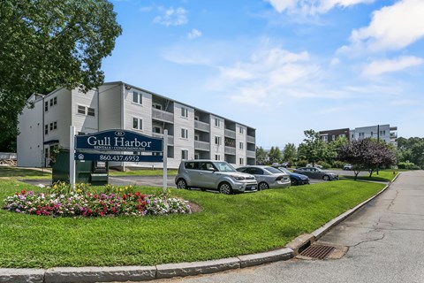 Property signage at Gull Harbor Apartments, New London, Connecticut