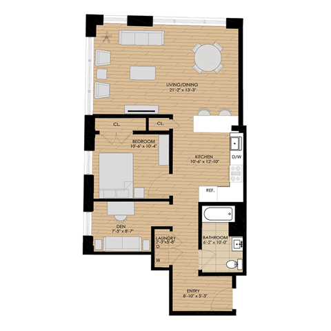 1 Bed 1 Bath DEN at 1188 Lofts in Bridgeport, CT, 06604