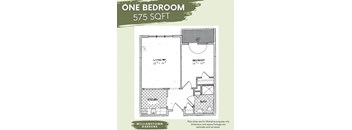a floor plan of a one bedroom unit with a bathroom and a closet