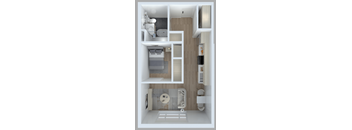A 3D rendered image of a small, modern bathroom.