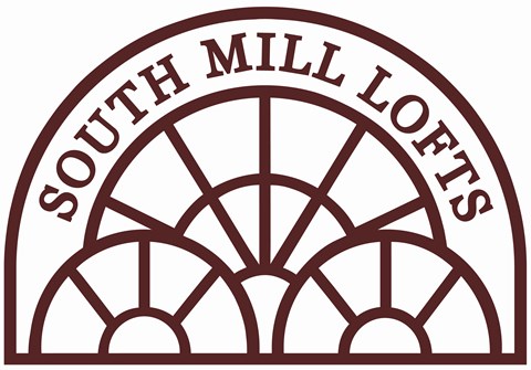 A logo with the words South Mill Lofts and a design of a fan.
